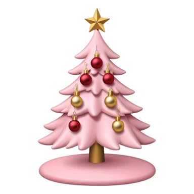 pastel pink christmas tree with red ornaments and star on top sticker