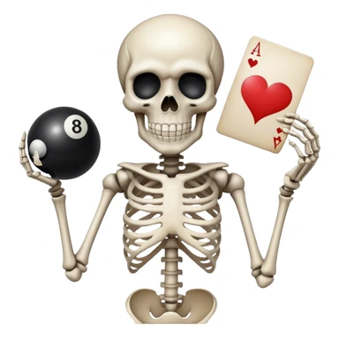 Skeleton holding 8  ball and ace card sticker