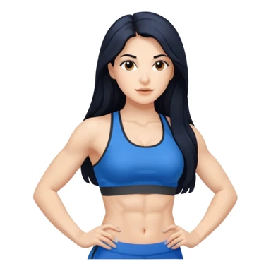 Spanish woman with long black hair, in a blue fitness gym fit with abs sticker
