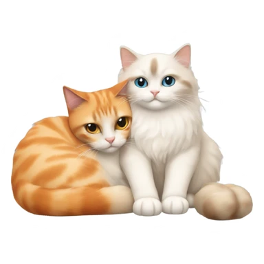 Ragdoll cat cuddles with orange cat sticker