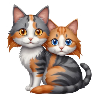 longhair calico cat with blue eyes and longhair grey tabby cat with orange eyes cuddling sticker