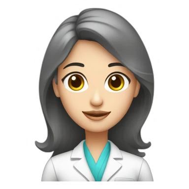 Crea un avatar de medio cuerpo de una nutricionista morena  con grandes ojos grises, rostro delgado, cabello largo, comienza por ahí y perfecciona el resultado. sticker