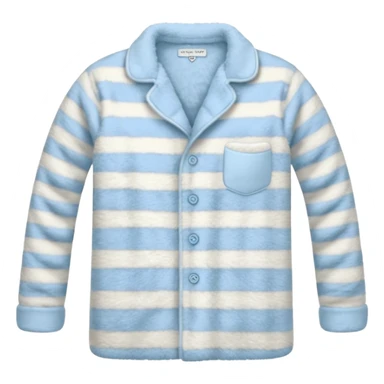 emoji of an isolated fluffy fleece pajama top with soft pastel vertical stripes, plush fuzzy texture, light grey and pastel blue tones, button-down long sleeves, neatly folded flat-lay, no person, no body, no mannequin, cozy warm winter mood, soft shading sticker