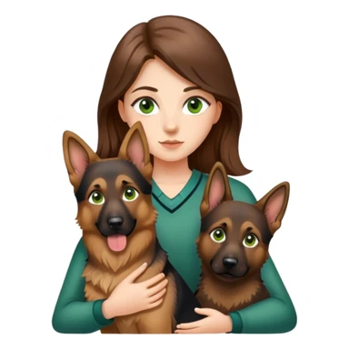 girl with long brown hair and green eyes holding a german shepherd  sticker