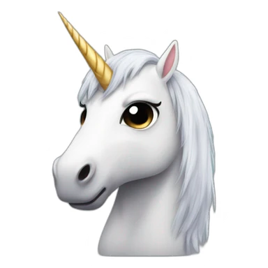 Emo annoyed unicorn, black hair, sad face, broken horn sticker
