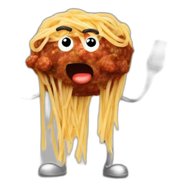 Spaghetti and meatballs with a face, arms and legs, doing something random sticker