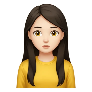 girl on a laptop, long dark hair white skin and yellow shirt long sleeves sticker