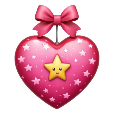 heart with a star shower, pink bow with heart pattern on the bow, apple emoji style sticker