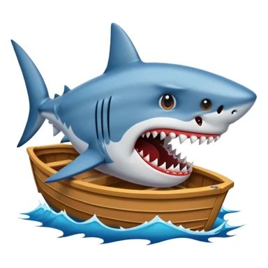 shark biting the side of a small boat, emoji style sticker