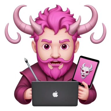 satan god with laptop, pink sticker
