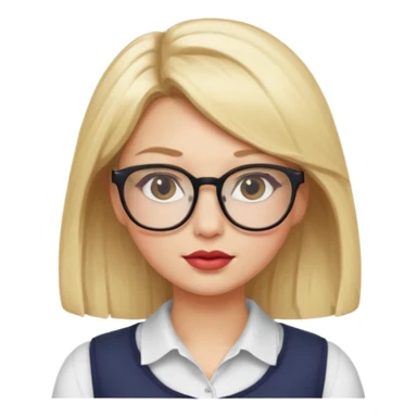 Make me a girl with blonde hair and glasses and plump lips but not that big and lashes and half her body like js her upper body shoulders neck and etc sticker