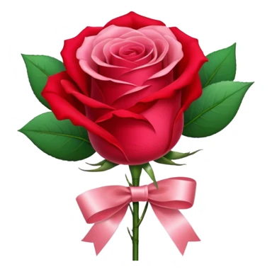 One red flower and one pink flower in transparent bouquet with red band  sticker