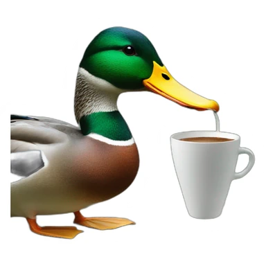 a mallard duck drinking a coffee  sticker