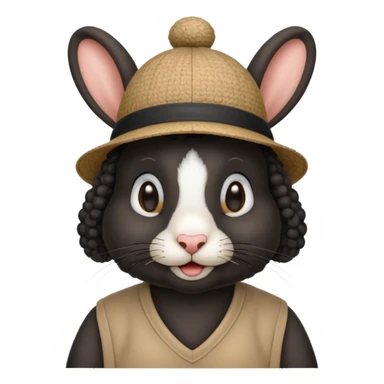 curly black rabbit with jersey and hat sticker
