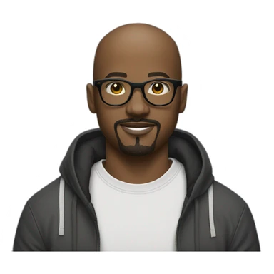 Sort of Bald young black man with faded black goatee glasses eye rolling holding Jordan Sneakers sticker