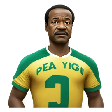 Paul Biya in a Cameroonian jersey, playing football in a packed stadium sticker