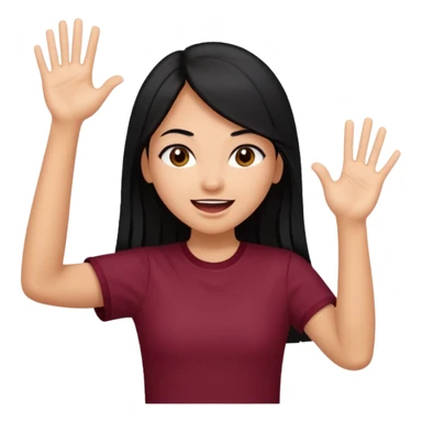 girl with long straight black hair in short Burgundy sleeves cheering yay sticker