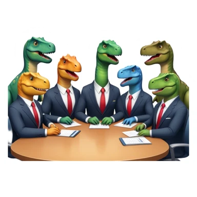 office dinosaurs sitting along the conference table sticker