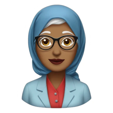 Hijabi white grandma with glasses and brown eyes wearing a blue suit and red lipstick sticker
