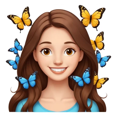 Smiling Face surrounded by butterflies and long brown hair  sticker