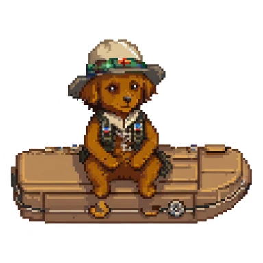 brown male wearing a hat sitting on an aircraft, retro and charming sticker