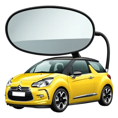 Yellow car Citroen DS3 with black roof like from car catalog  front left side chrome mirror sticker