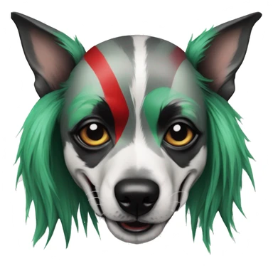 Punk dog spiked collar Green gray black red punk dog joker as a dog Harley Quinn as a dog mime clown harlequin facepaint tattoos punk lurcher surrealism  sticker
