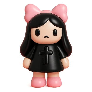 BLACKPINK-inspired gothic object, glossy and bold, black and pink, vinyl figure style sticker
