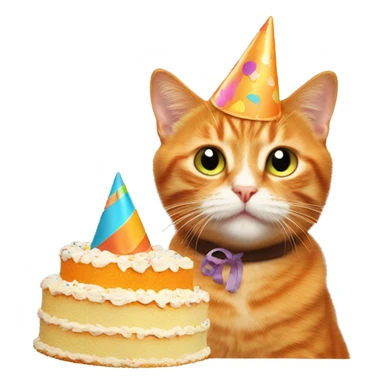 Orange cat with party hat and cake sticker