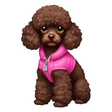 dark brown toy poodle with pink jacket sticker