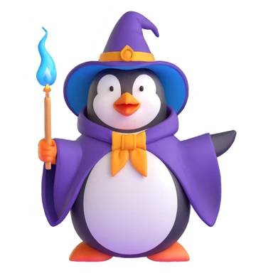 penguin wizard casting a spell sticker