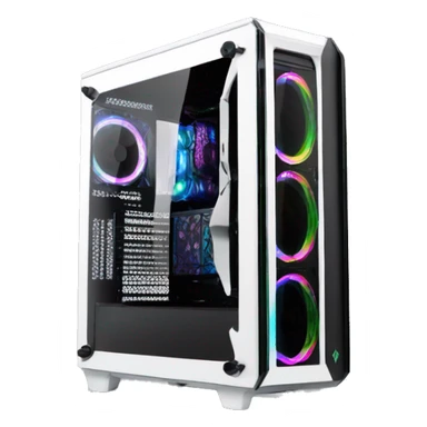 Black gaming PC RGB mid-tower case with glass side panel sticker