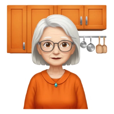 OLD LADY IN KITCHEN OUTFIT ORANGE DRESS, GLASSES. WHITE HAIR  sticker