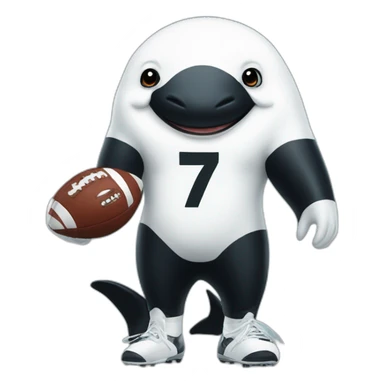 albino killer whale wearing a football jersey with the number 7 sticker