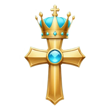 a golden, glowing cross with a cyan crown on top of it, with no background sticker