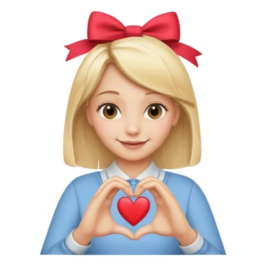 una ragazza bionda liscia con un fiocco in testa che fa un cuore con le mani sticker