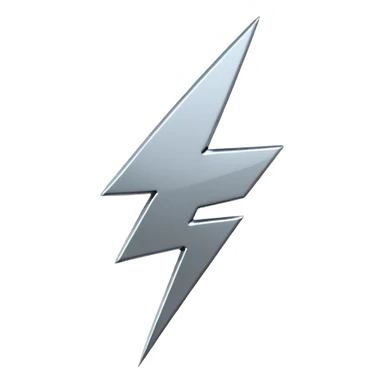 A lightning bolt emoji made of polished silver chrome, sharp yet rounded edges, glossy metallic surface, soft reflections, minimal futuristic design, iOS emoji style, centered, clean white background sticker