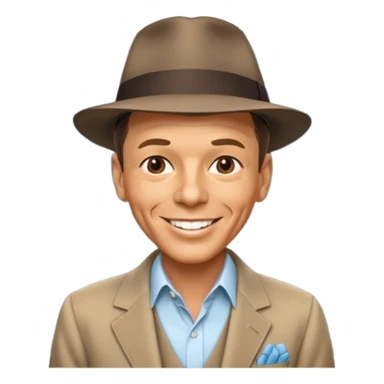 Frank Sinatra with the hat on, smiling and showing data analytics on a screen in the background sticker