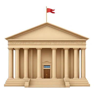 Minimal 3D emoji style government ministry building, classical architecture with columns and triangular roof, official state institution, neutral beige stone, clean shading, financial institution icon, isolated on transparent background, professional, no flags, no text sticker
