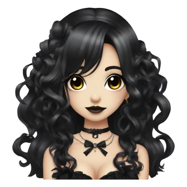 hime gyaru girl, goth, bows, dark makeup, dark black hair sticker