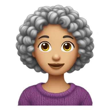 girl with curly black hair knitting sticker