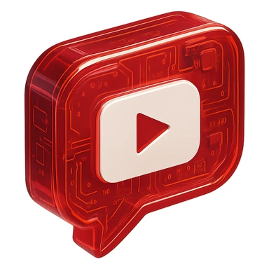 red speech bubble with inside a big red YouTube white play button, very glossy circuit style, transparent sticker