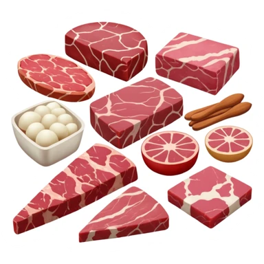 raw assorted meats, uncooked, simple emoji style sticker