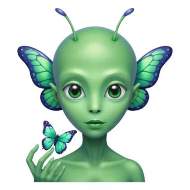 an alien with a butterfly on hand sticker