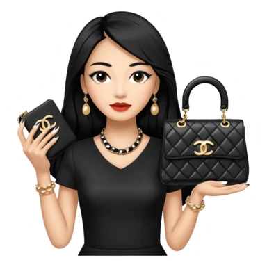 on est à Dubaï une chinoise avec des très très très beaux ongles et des très très très long  faux cils avec des sacs Chanel et un vêtement Chanel sticker