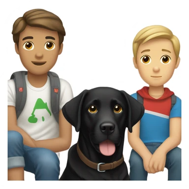 Black lab with two white teenage boys with brown hair  sticker
