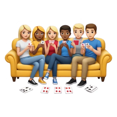 group of friends on couch playing a card game couch should be deep dark yellow color sticker
