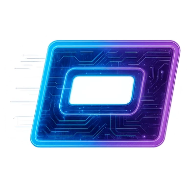 Transform the Windows Run icon into a cyberpunk, holographic style with glowing neon blue and pink edges, circuit patterns throughout the entire icon, and a transparent background. Maintain the recognizable Run icon shape, overlaying neon and circuit effects in a consistent futuristic, clean cyberpunk glow style with intricate circuit details, inspired by previous cyberpunk icons. sticker
