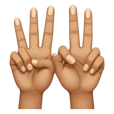two hands using middle fingers straight and parallel to each other, index fingers pressing together at the apex to form a triangle, light brown skin tone sticker