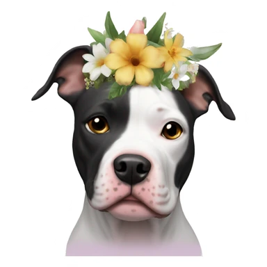 Black and white Pitbull with floral crown sticker